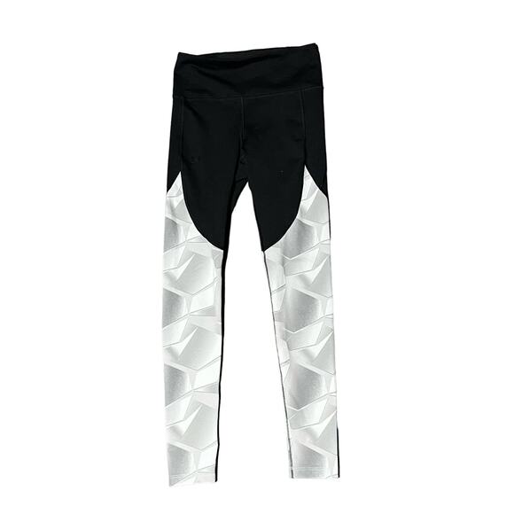 Under Armour Geometric Colorblock Leggings Black Grey Compression Running Small - Picture 9 of 16
